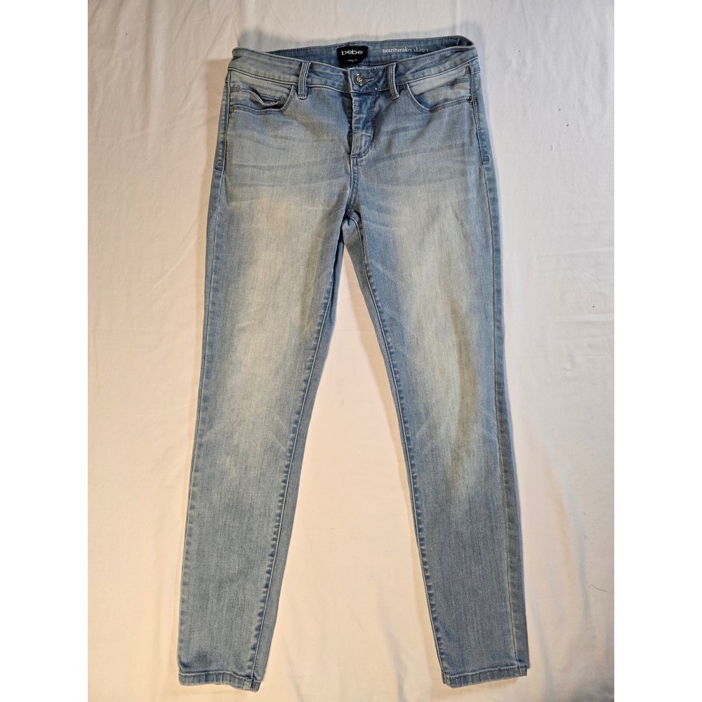 Bebe Heartbreaker Skinny Jeans Light Wash Denim Womens Size 28 Mid Rise Slim Fit